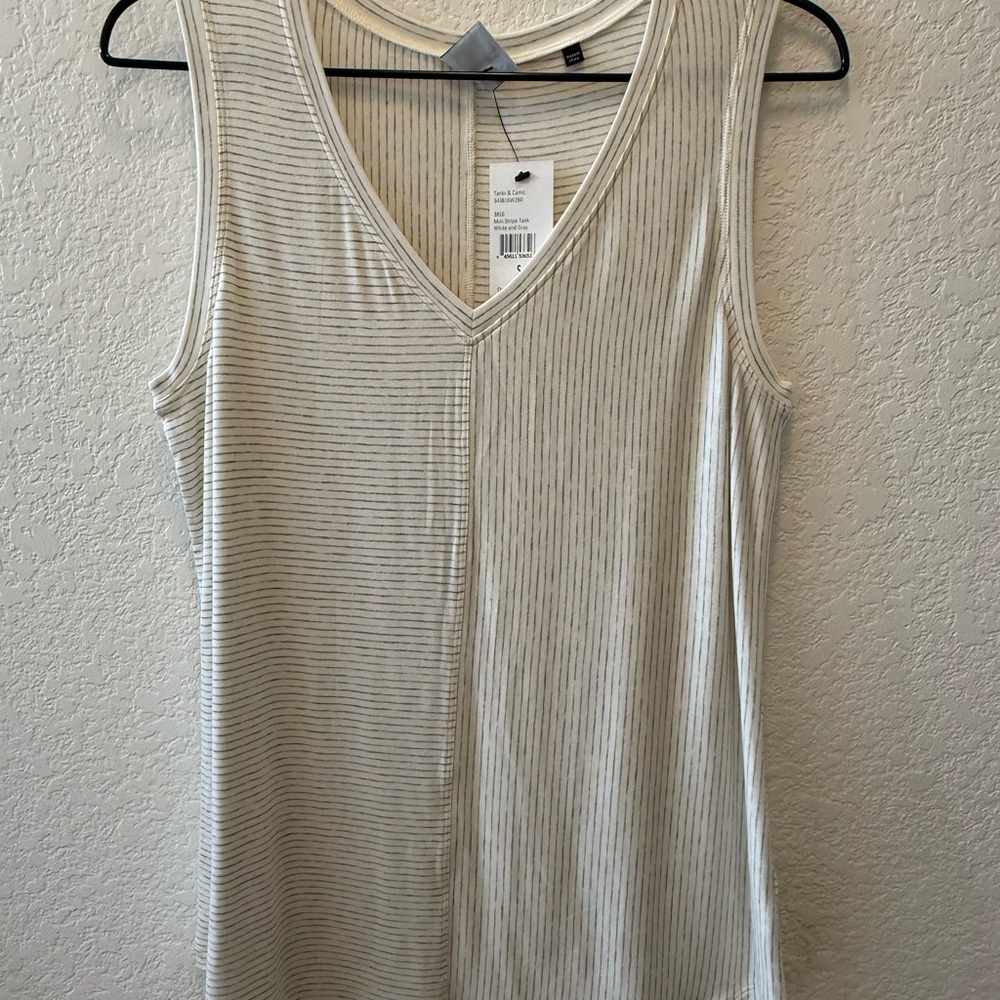 Cabi Mini Stripe Tank, white and gray Striped Sleeveless Top
